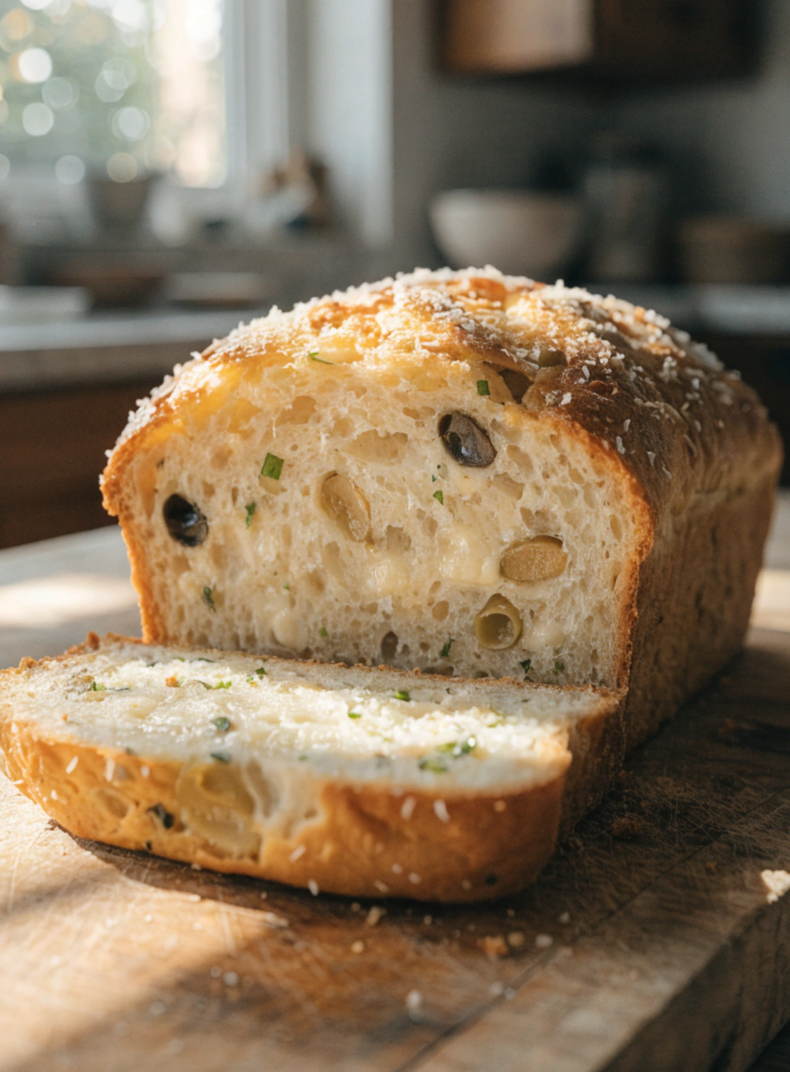 savory quick bread with cheese and olives